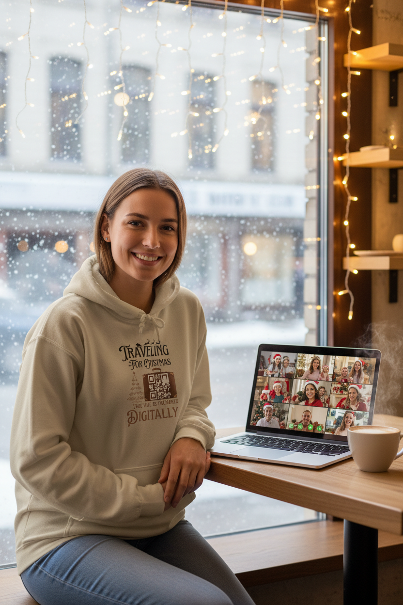 Traveling for Christmas Digitally Hoodie - Cozy Cafe Mockup